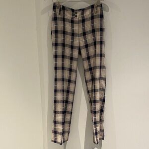 EUC H&M Linen Blend Plaid Pants Blue, White, And Tan Size 2